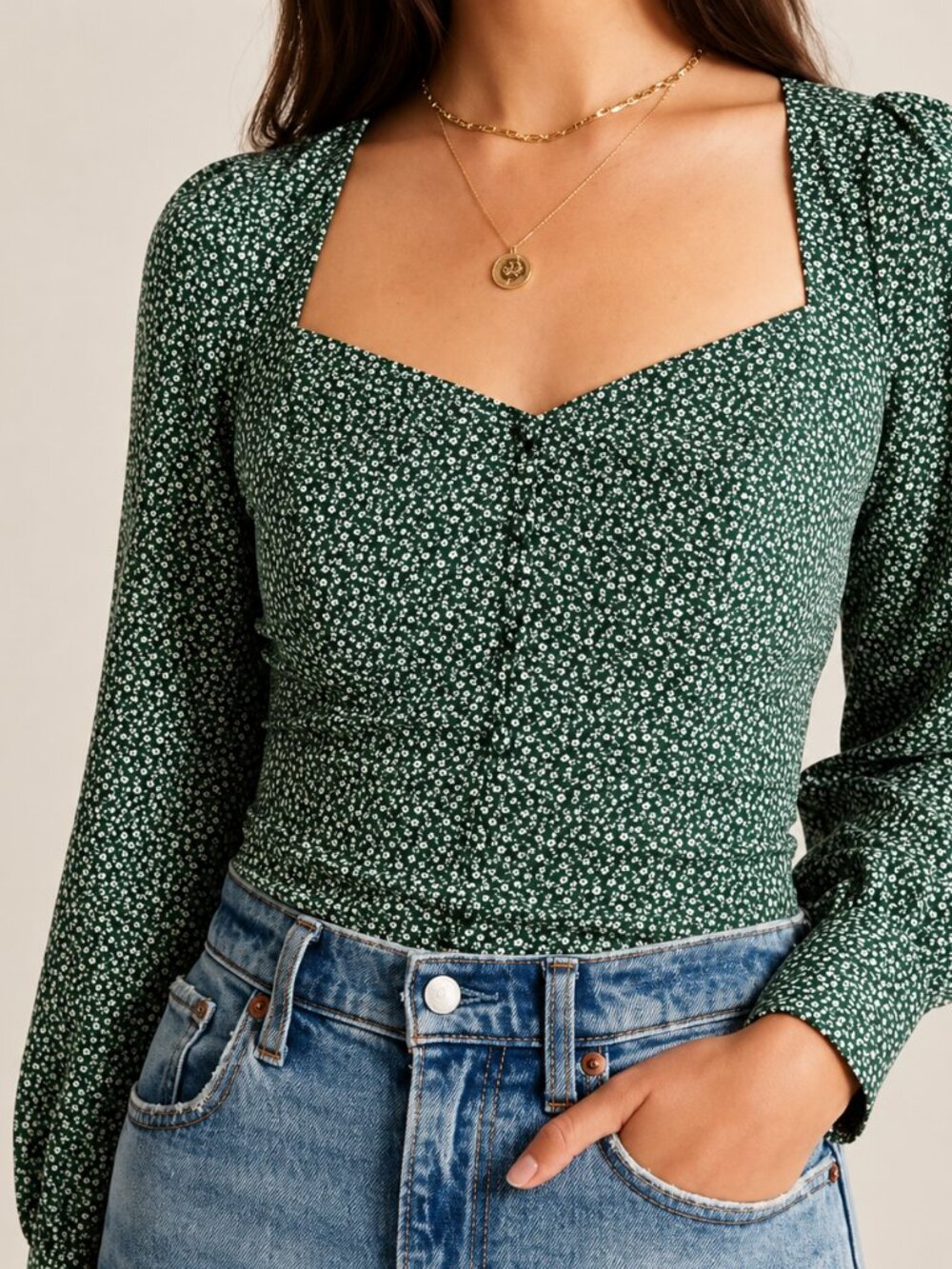 Abercrombie Floral Sweetheart Neck Blouse Top - Extra Small